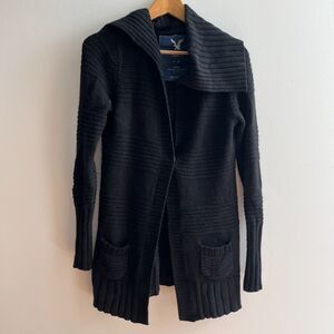 American Eagle Outfitters Womens Knitted Shawl Cardigan Sweater Black Pockets XS